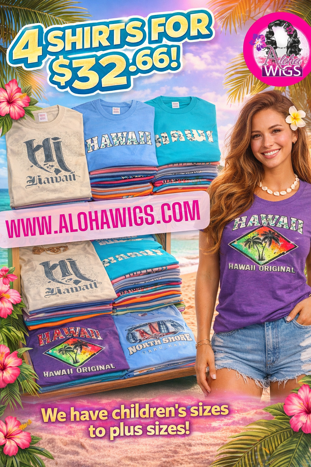 (4) Hawaiian T-Shirts