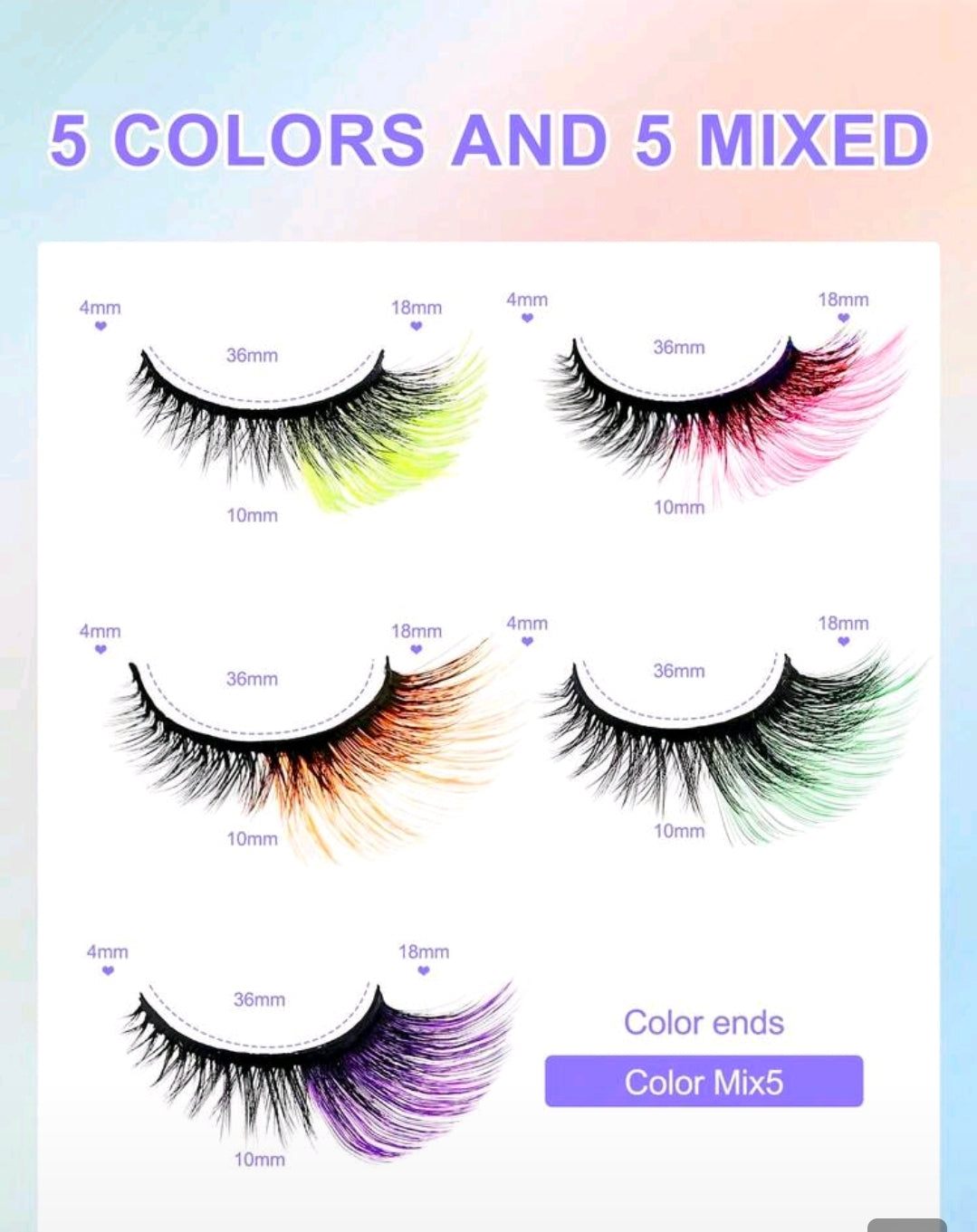 5 Pair Neon tray Eyelashes
